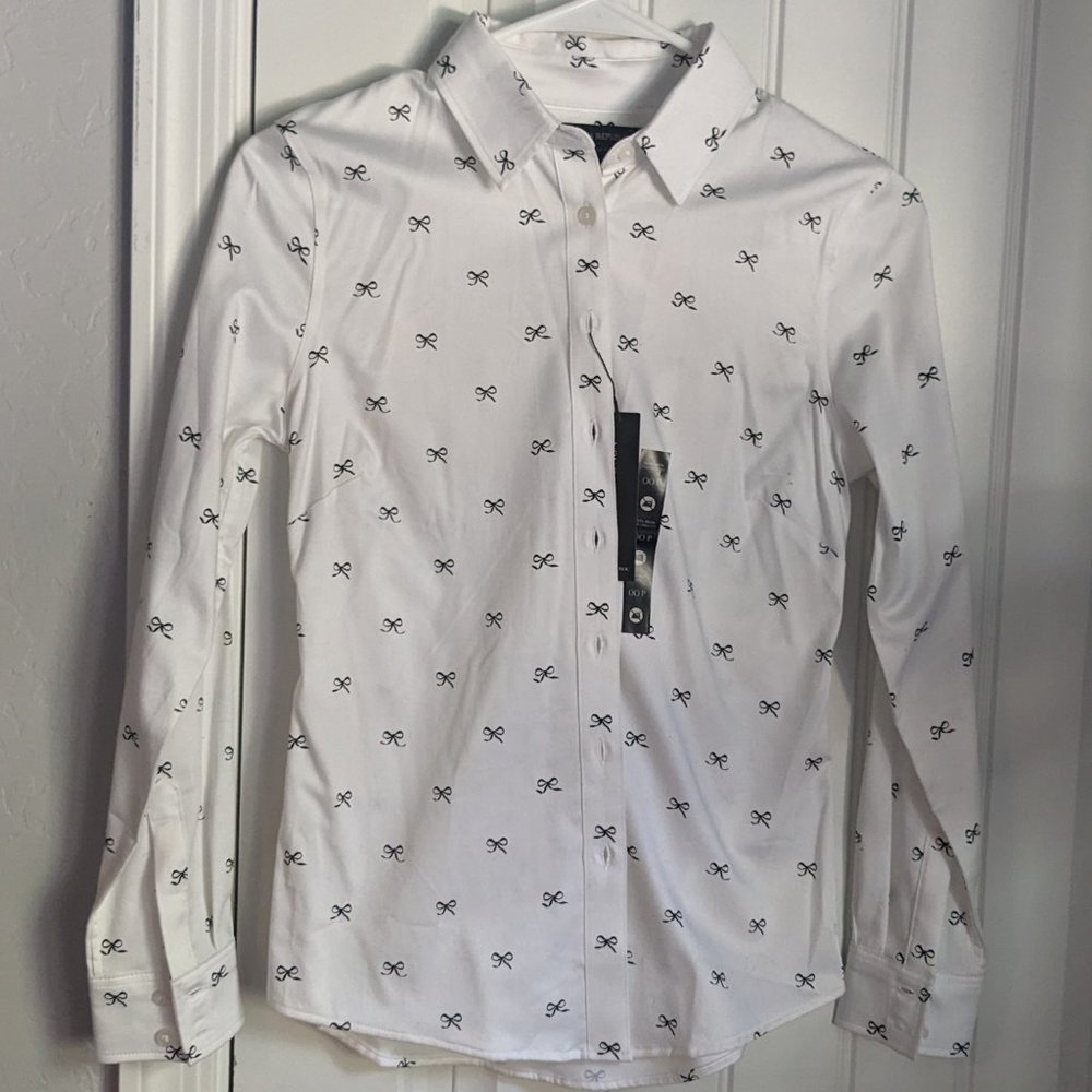 Banana Republic Bow Print Tailored Button Up Shirt Size 00P NWT